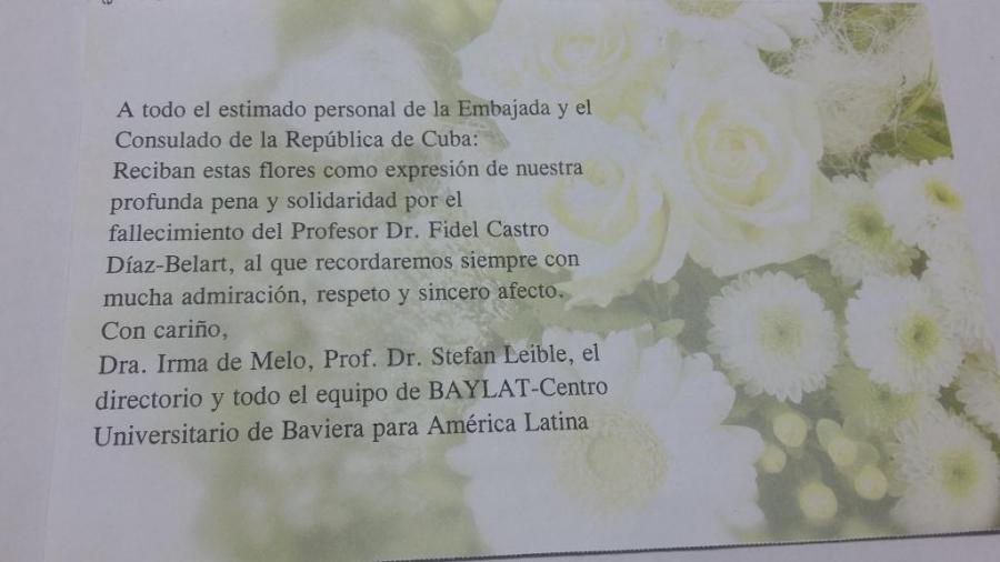 Baylat envía condolencias ante el fallecimiento del Doctor en Ciencias Fidel Ángel Castro Díaz–Balart