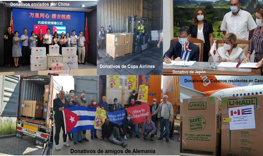 Donativos procedentes de varios gobiernos y empresas.