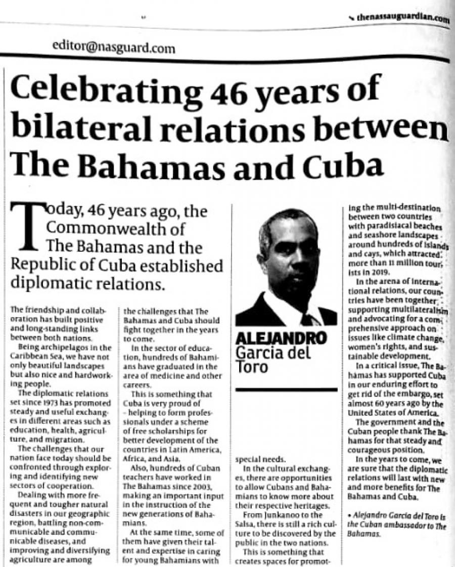 Aniversario 46 Relaciones Cuba-Bahamas