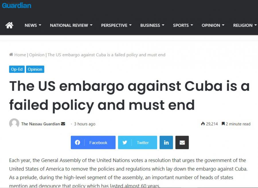 El embargo estadounidense contra Cuba es una política fallida y debe terminar El embargo estadounidense contra Cuba es una política fallida y debe terminar