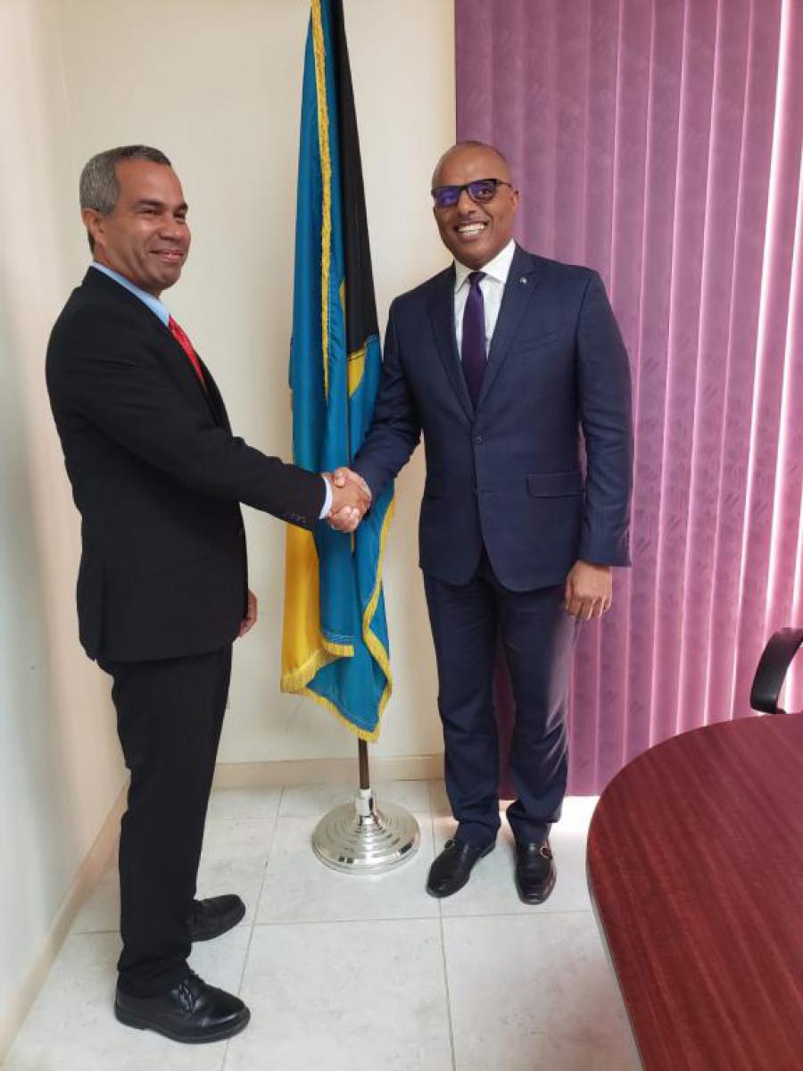 The Cuban ambassador to the Bahamas Alejandro García del Toro visits the Minister of National Security