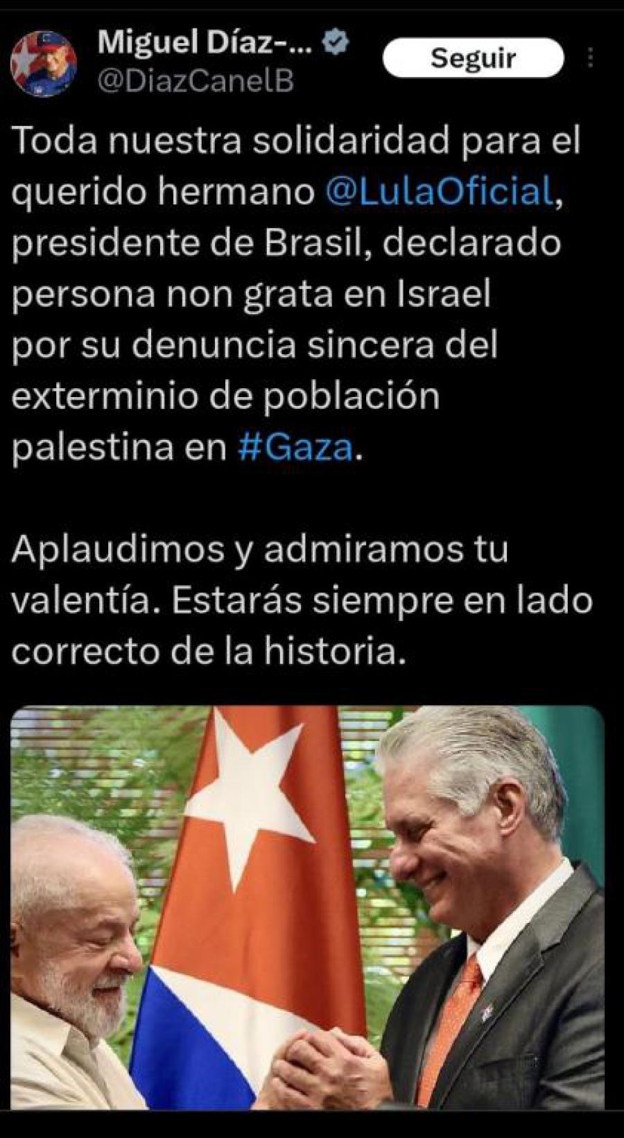 Presidente de Cuba reitera apoyo a mandatario brasileño, Luiz Inácio Lula da Silva