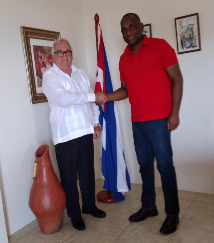 Ambassador of Cuba receives the Prime Minister of Dominica.