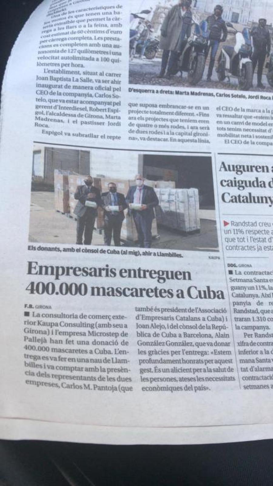 Desde Girona, Cataluña, envían donativo para combatir el COVID-19 en Cuba 