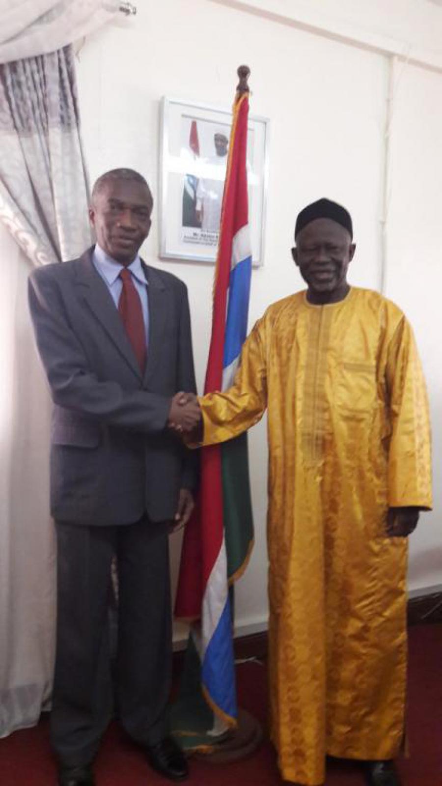 Cuban Ambassador Lázaro Herrera welcomed by Hon. Mr. Ousainou Darboe, Minister of Foreign Affairs, International Cooperation and Gambian Abroad 