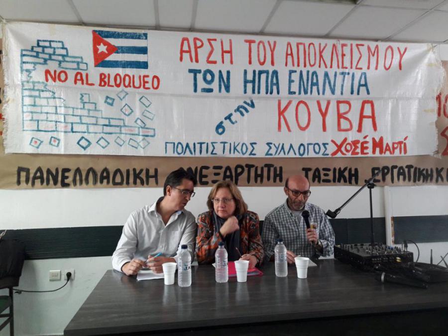 Condenan amigos solidarios griegos el bloqueo de EEUU contra Cuba y apoyan por daños Huracan Irma