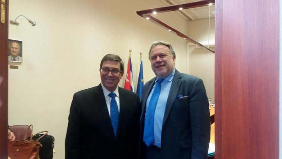 Encuentro canciller cubano y ministro griego