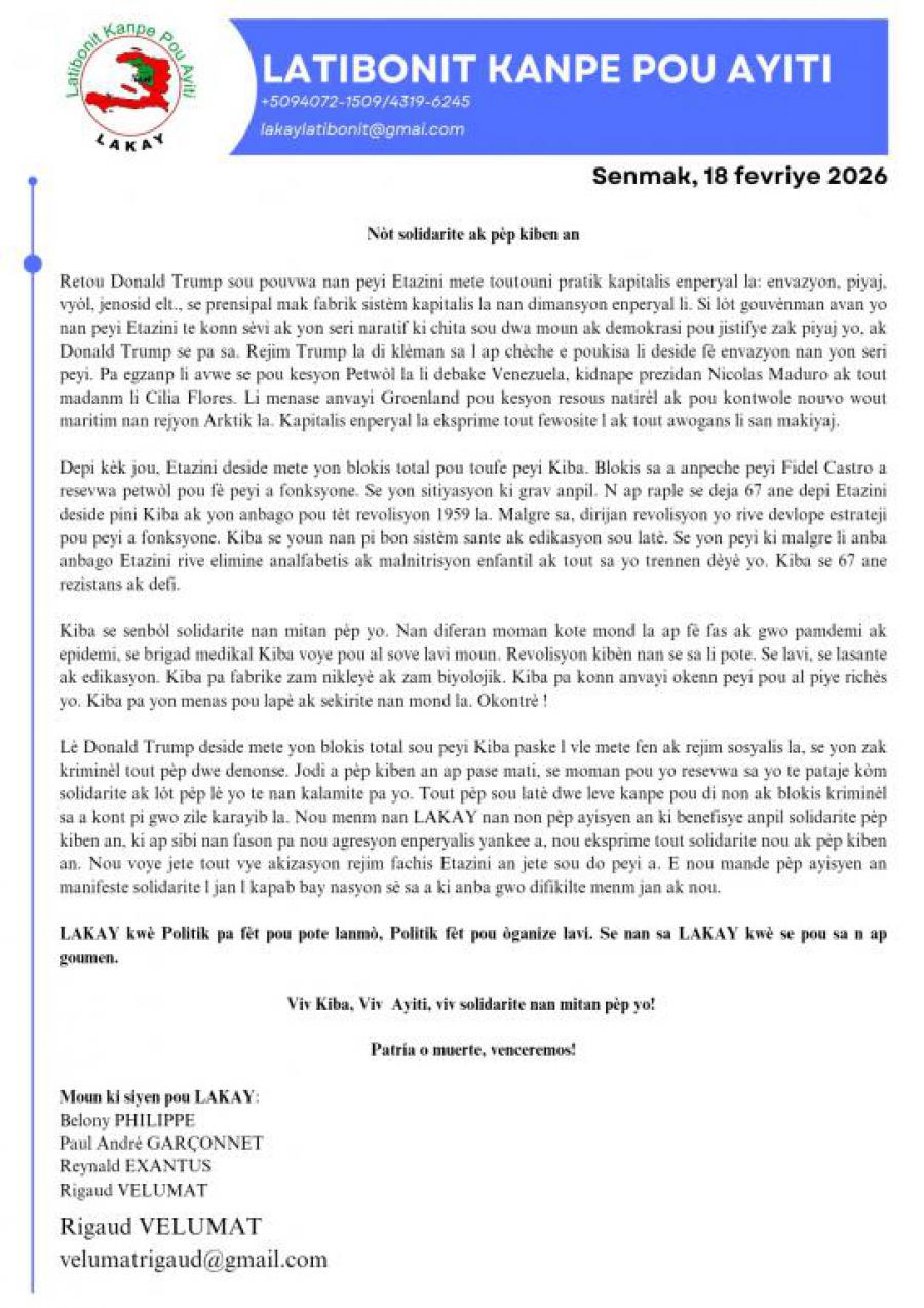 Note de solidarité avec le peuple cubain