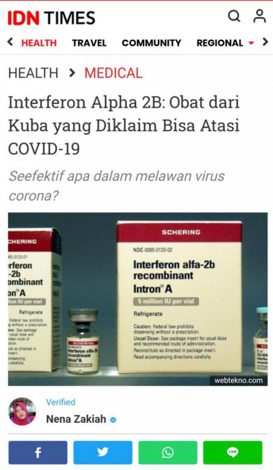 Destacan en Indonesia uso del Interferón Alfa 2B para el combate al COVID-19