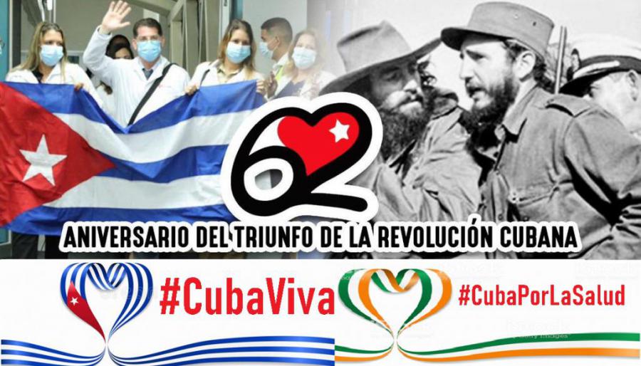 La Embajada de Cuba en Irlanda agradece mensajes de felicitación por el 62 aniversario del Triunfo de la Revolución Cubana.