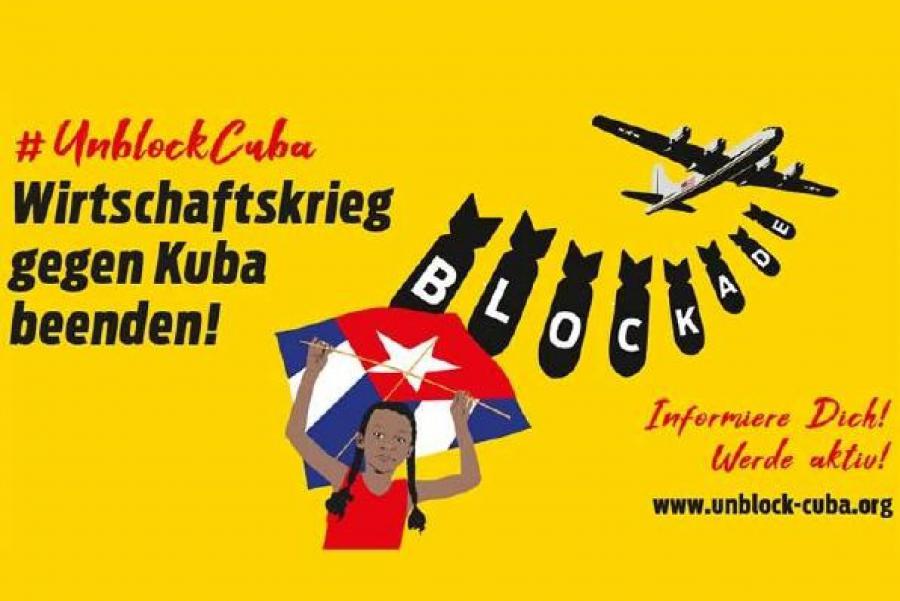 Participan solidarios irlandeses en el lanzamiento de la campaña europea contra el bloqueo 2022.