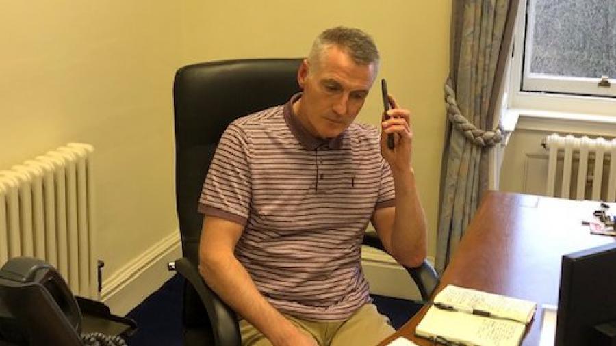 Declan Kearney, National Chairman, Sinn Fein, discusses Covid19 emergency with Palestinian and Cuban Ambassadors. Declan Kearney, National Chairman, Sinn Fein, discusses Covid19 emergency with Palestinian and Cuban Ambassadors.