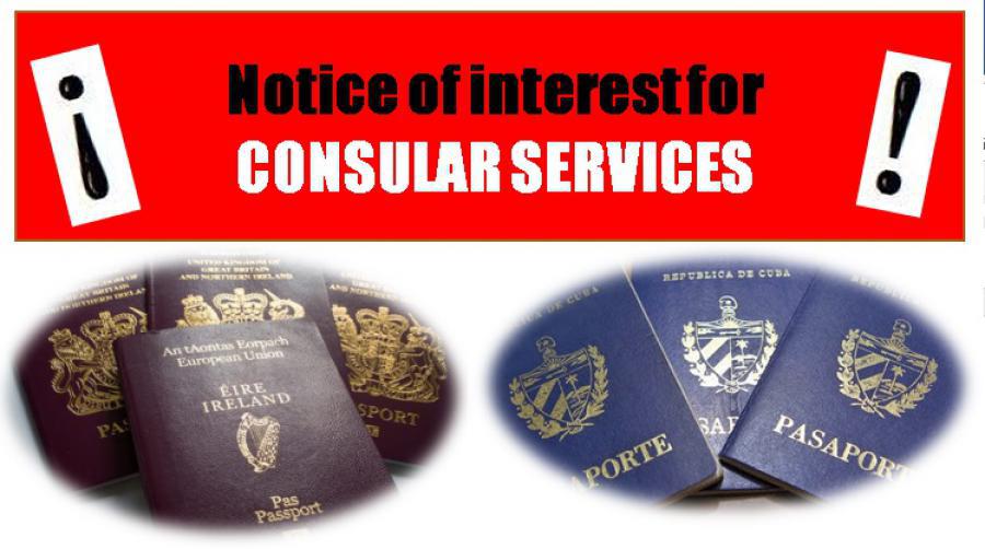 Notice about the consular services of the Cuban Embassy in Ireland.