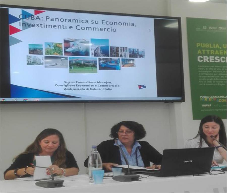 Consejera Económica presenta oportunidades de negocio e inversión que ofrece Cuba en la Feria del Levante, Bari.