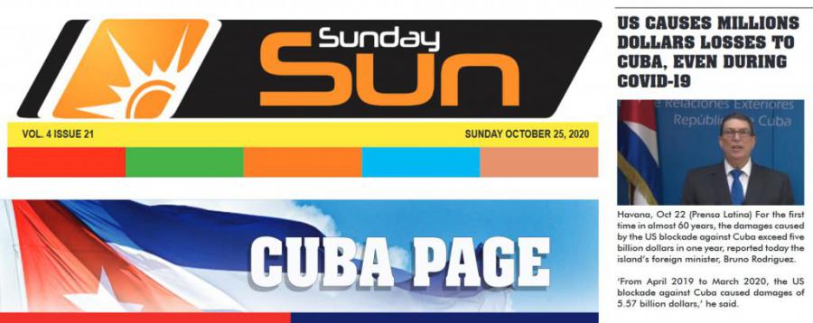 Sunday Sun, órgano oficial del Partido Nacional del Pueblo de Jamaica, publicó en su edición de hoy una reseña de las declaraciones del Ministro de Relaciones Exteriores de Cuba, Bruno Rodríguez Parrilla, en ocasión de la presentación el 22 de octubre último del Informe de Cuba sobre la resolución 74/7 de la Asamblea General de Naciones Unidas “Necesidad de poner fin al bloqueo económico, comercial y financiero impuesto por los Estados Unidos de América contra Cuba”.