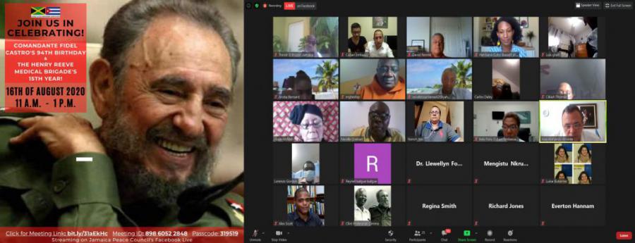 El movimiento de solidaridad con Cuba en Jamaica celebró este domingo el Aniversario 94 del natalicio del Comandante en Jefe de la Revolución cubana, Fidel Castro Ruz, con una amplia y variada actividad político-cultural virtual, que contó con la presencia de unos 20 oradores, la proyección de videos sobre Fidel y su relación con Jamaica, y la actuación de prestigiosos artistas.