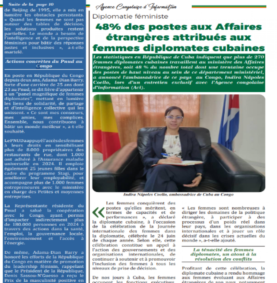 L'Agence congolaise d'information célèbre la Journée internationale des femmes dans la diplomatie avec une interview de l'ambassadrice cubaine