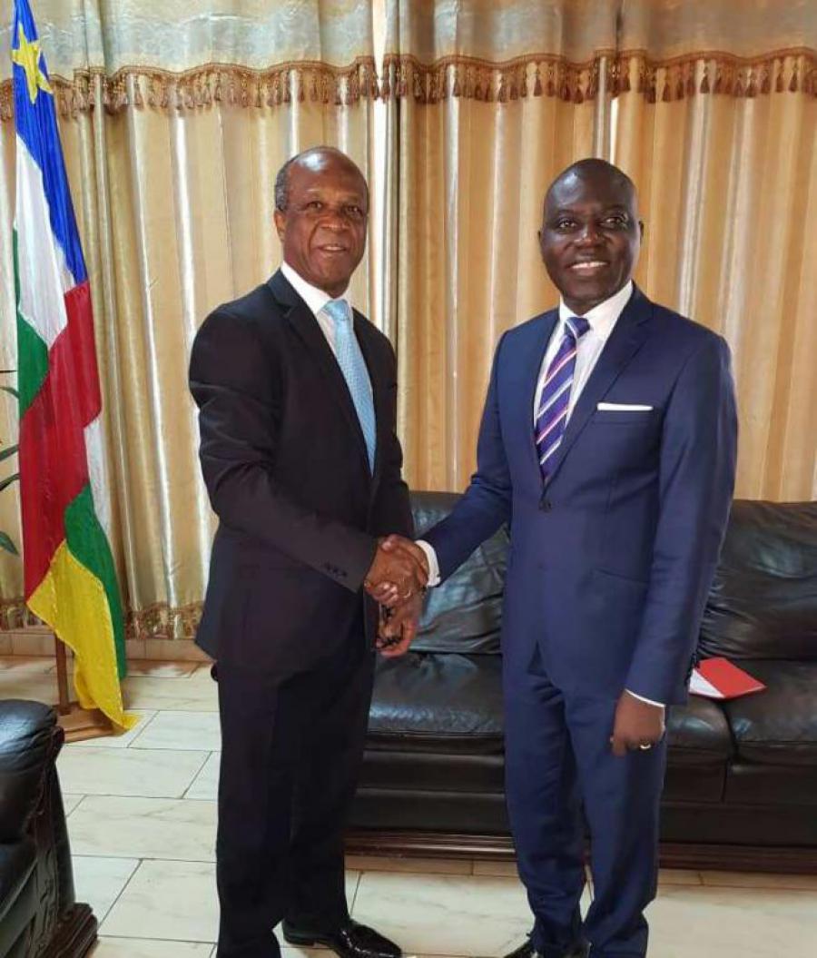 Canciller de la República Centroafricana recibe al Embajador de Cuba.
