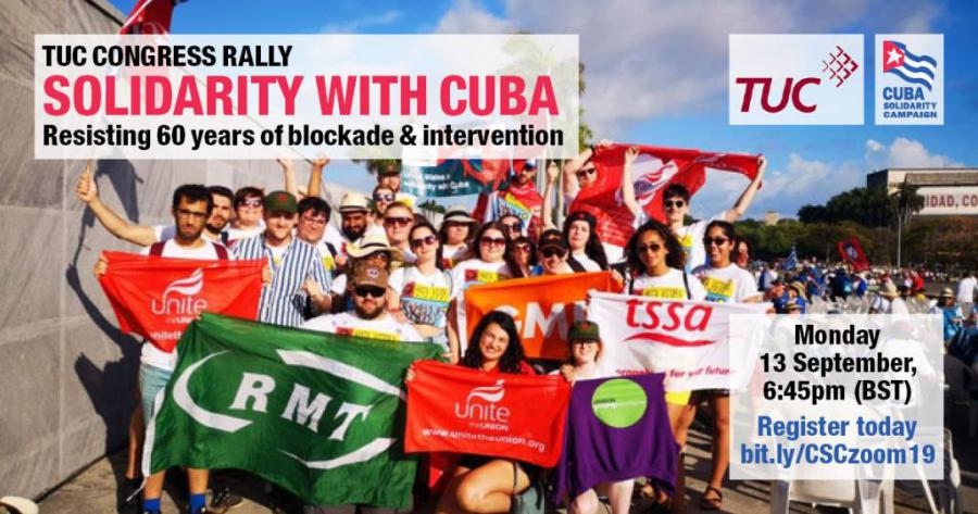 Embajadora de Cuba participa en evento virtual de solidaridad con Cuba durante el Congreso de los Sindicatos británicos.