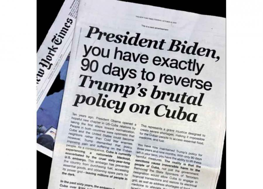 Letter in NYTimes demands reversal of brutal policy on Cuba