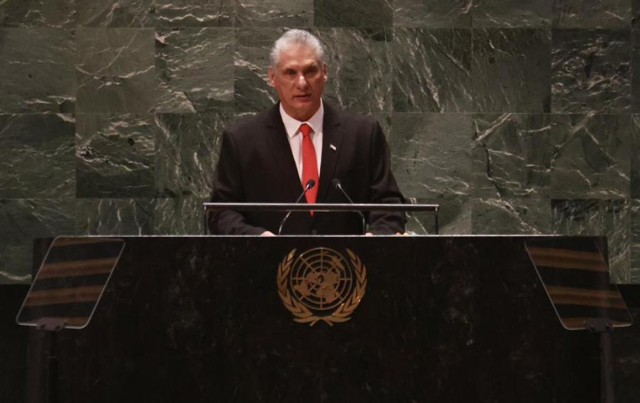 Presidente Cubano Miguel Díaz-Canel durante su intervención en la Cumbre sobre los Objetivos de Desarrollo Sostenible en la AGNU