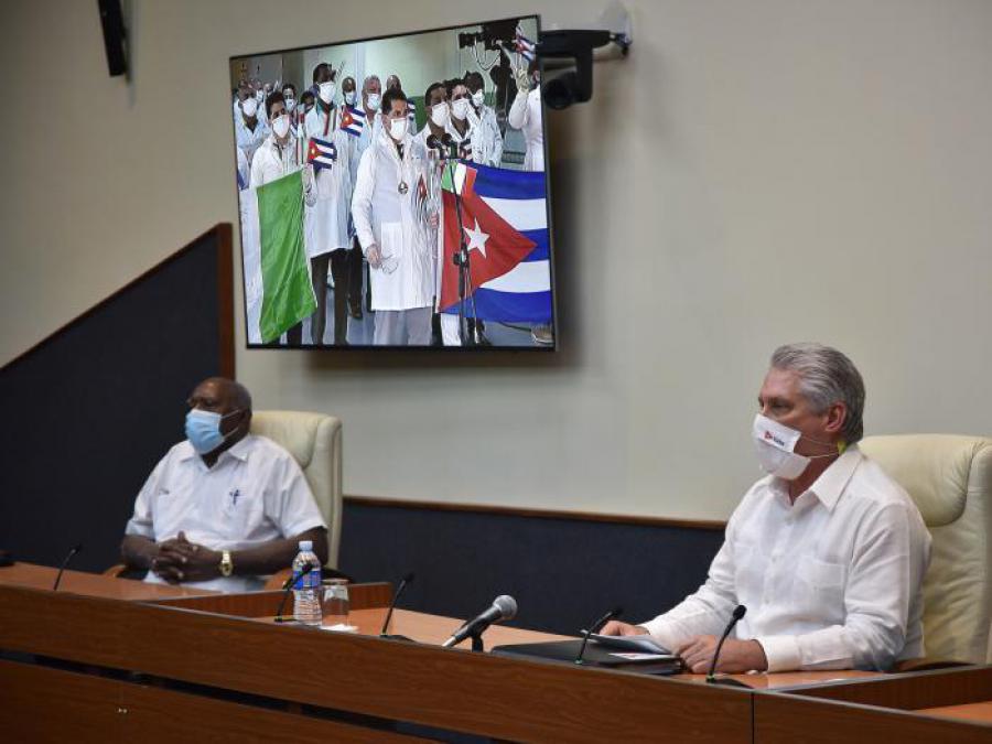 Remarks by Miguel Mario Díaz-Canel Bermúdez, President of the Republic of Cuba, during the remote reception of doctors from the Henry Reeve Contingent working in the Italian city of Crema, upon their arrival at Havana’s José Martí International Airport, June 8, 2020