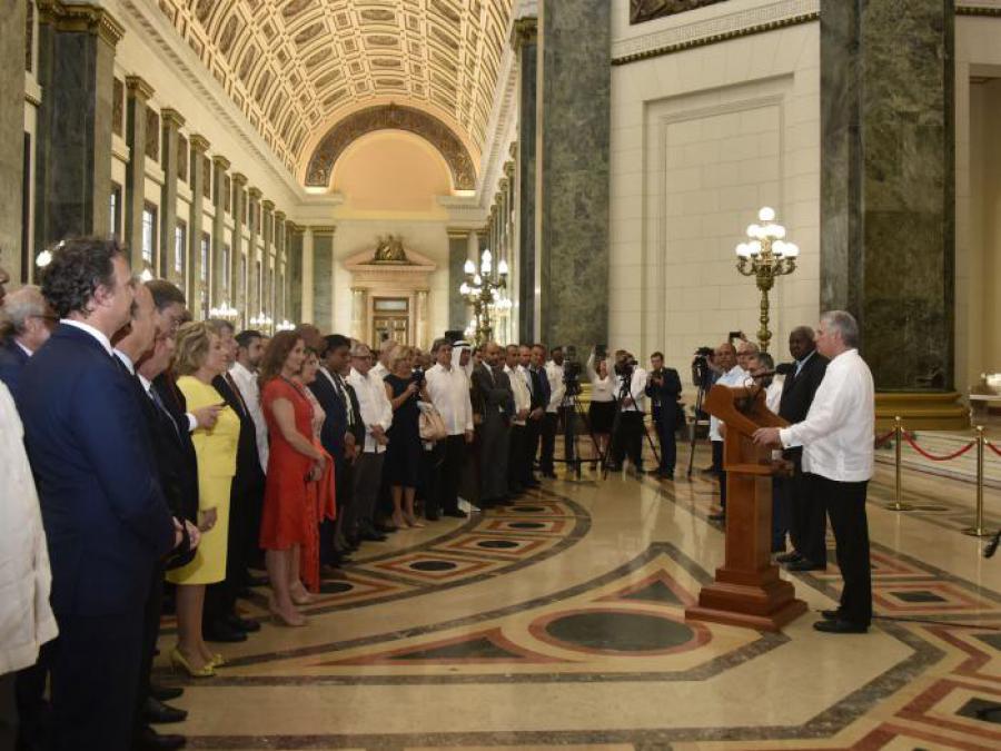 Palabras pronunciadas por el Presidente de la República de Cuba, Miguel Díaz-Canel Bermúdez, durante la bienvenida oficial en el Capitolio a invitados extranjeros a las celebraciones por los 500 años de La Habana. 16 de noviembre de 2019. «Año 61 de la Revolución»