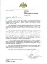 Presidente de la Mancomunidad de Dominica, S.E. Charles Savarin, felicita a Miguel Mario Díaz-Canel Bermúdez por su elección como Presidente de la República de Cuba.