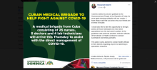 Agradece Primer Ministro de Dominica solidaridad del Gobierno y Pueblo de Cuba.