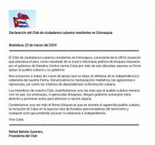 Declaración del Club de ciudadanos cubanos residentes en Eslovaquia en apoyo al pueblo y gobierno cubano.