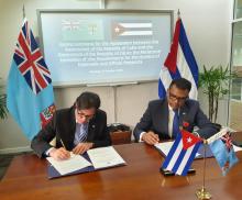 Signing Ceremony Agreement on Visa Exemption Cuba-Fiji (Cuban Ambassador to the left)