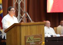 Bruno Rodríguez lee la declaración del XVI Consejo Político del ALBA-TCP en el Palacio de las Convenciones de La Habana. Foto: CubaMinrex/ Twitter.