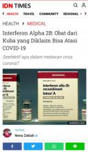 Destacan en Indonesia uso del Interferón Alfa 2B para el combate al COVID-19