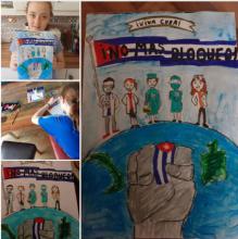 Continuamos recibiendo inspiraciones infantiles, en contra del bloqueo norteamericano a Cuba.