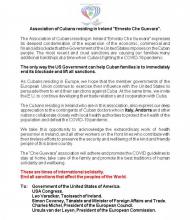 Cuban community residing in Ireland condemns the blockade against the Cuban people and demands their lifting.