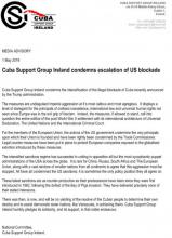 Cuba Support Group Ireland condemns escalation of United States blockade.