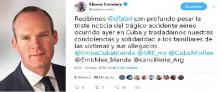 Envía el Viceprimer Ministro y Canciller de Irlanda Simon Coveney, mensaje de condolencias en ocasión del lamentable accidente aéreo ocurrido en La Habana.
