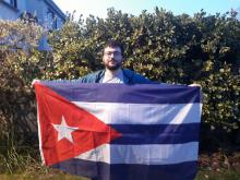 In Ireland, WPY Secretary Eoghan Gardiner stands in solidarity with Cuba against the US economic blockade.