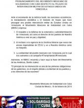 Declaración del Movimiento Mexicano de Solidaridad con Cuba en defensa de la soberanía y la paz en Venezuela
