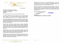 Carta de Sam Nujoma por fallecimiento de combatiente cubano Orestes “Primo” Valdivia.