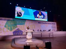 Secretaria General del SNTECD interviene en la plenaria de la Conferencia anual del sindicato nacional de Educación del Reino Unido.
