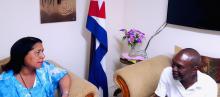 Embajadora de Cuba Vilma Reyes y Presidente de la Asociación de Amistad SVG-Cuba, Renwick Rose
