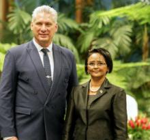 Ambassador Accouche in the company of President Diaz-Canel Bermudez after the accreditation ceremony