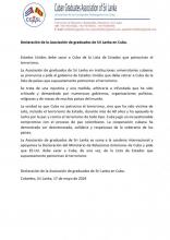Declaración de la Asociación de graduados de Sri Lanka en Cuba. EE.UU. debe sacar a Cuba de la Lista de Estados que patrocinan el terrorismo