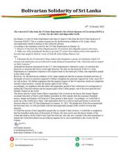Bolivarian Solidarity Association of Sri Lanka send greetings from removal of Cuba from the US State Department’s list of State Sponsors of Terrorism 