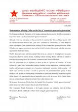 The Communist Youth Federation of Sri Lanka. Statement on placing Cuba on the list of countries sponsoring terrorism