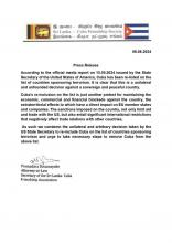 Comunicado de Prensa de la Asociación de Amistad Sri Lanka-Cuba condenando la inclusión de Cuba en la lista de países que supuestamente patrocinan el terrorismo