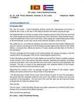 Statement of Sri Lanka – Cuba Friendship Society in solidarity with Cuba