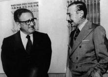 Former U.S. Secretary of State Henry Kissinger and Argentinean dictator Jorge Rafael Videla, responsible for the deaths of thousands.